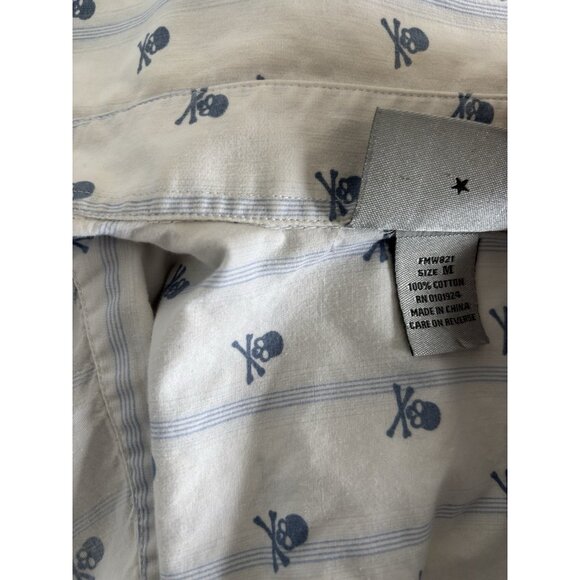 Fender White Button Down Shirt Mens Medium Rock Roll Skulls - Picture 5 of 16